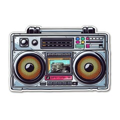 Cartoon sticker of vintage stereo over white background. Generative AI illustration