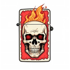 Cartoon sticker of vintage benzine lighter of skull. White background. Generative AI illustration