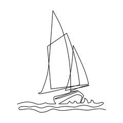 Sailboat in single line vector illustration. Continuous single line drawing sailboat on white background