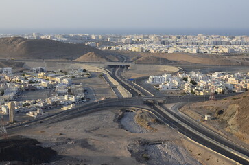 A view of Wilayat Bausher, overlooking from the Al Amerat road in Oman