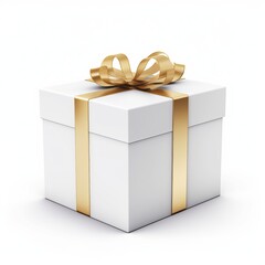 White Gift Box with Golden Ribbon, Illustrative Graphic Asset for Celebrations, AI Generative