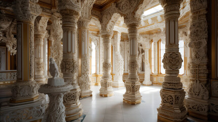 Luxury interior of the royal palace with beautiful golden ornaments. Generative ai illustration