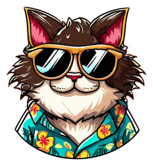 cat wearing sunglasses and Hawaiian shirt