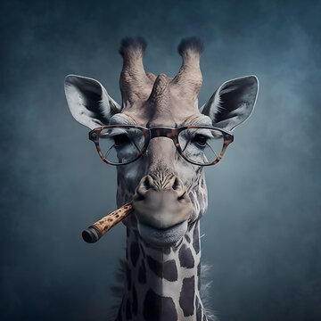 jirafa con lentes y fumando