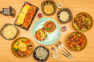 Set of South Korean cuisine dishes