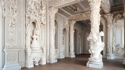 Luxury interior design of the royal palace with columns and beautiful walls. Generative ai illustration