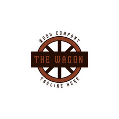 Creative vintage wooden wagon cart wheel logo design illustration idea