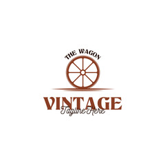 Creative vintage wooden wagon cart wheel logo design illustration idea