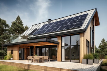 Fototapeta premium Solar cells on the roof, save the power