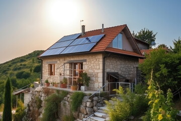 Fototapeta na wymiar Solar cells on the roof, save the power
