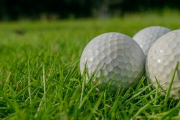 芝の上のゴルフボール3つ
