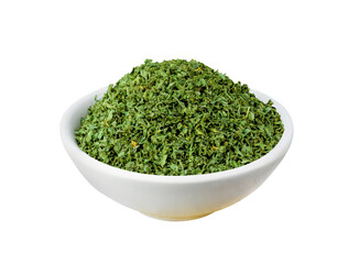 dry green tea in white cup  isolated  on Millet in wood cup on  transparent png