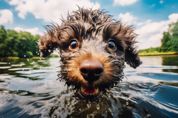 Dog swimming in the water - created with Generative AI technology