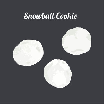 Snowball cookies isolated on black background. Hand drawn watercolor vector illustration