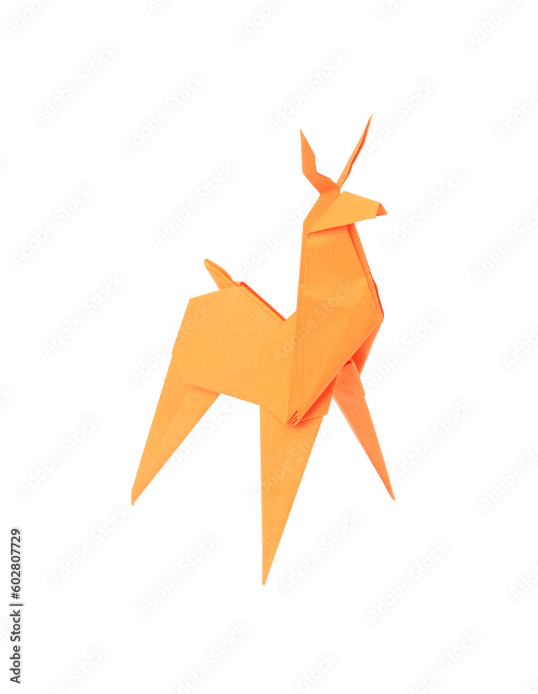 Canvas Prints Origami art. Handmade orange paper deer on white background