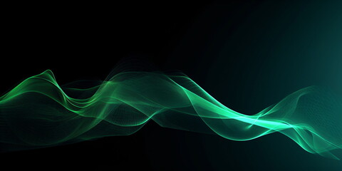 Dark abstract background with a glowing abstract green waves, abstract background - created with ki 