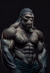Fototapeta na wymiar muscular gorilla on black background