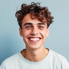 Smiling man looking at the camera. Zoom. Profile photo. Generative AI