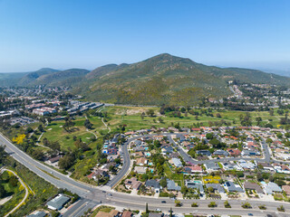 Fototapeta na wymiar Aerial view of house in La Mesa City in San Diego, California, USA