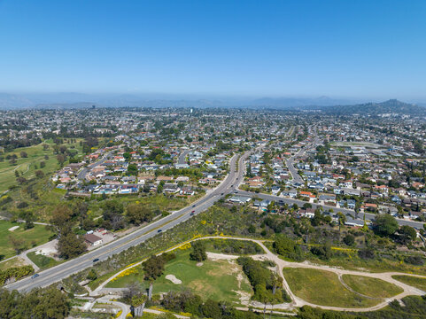 Aerial view of house in La Mesa City in San Diego, California, USA