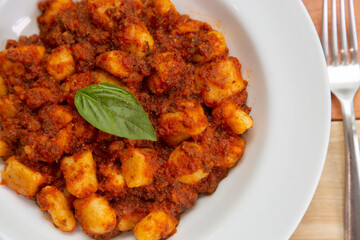 Gnocchi dish with red sauce, Italian dish, pasta