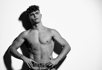 Fototapeta premium man trendy torso healthy bodybuilder person background muscular fit attractive