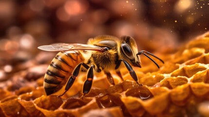 Close up of worker bee collecting and depositing honey and pollen.

Made with the highest quality generative AI tools 