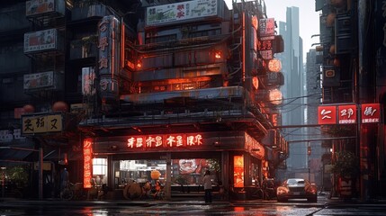 Futuristic Asian cityscape utopia illustration using generative AI 