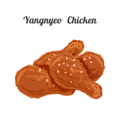 Yangnyeom chicken. Hand drawn watercolor vector illustration