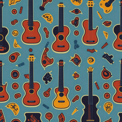seamless pattern with guitars,Generative IA
