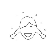 Happy smiling girl with pigtails simple vector line icon. Pictogram, sign isolated on white background. Editable stroke