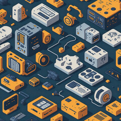 seamless pattern with icons of network,Generative IA
