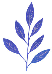 Bright ultramarine decorative leaves. Hand drawn illustration
