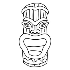 Wood Polynesian Tiki idols, gods statue carving, boho mask hawaii, aloha hawaii, summer element on beach, Summer illustration