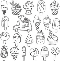 Ice cream doodle icons set