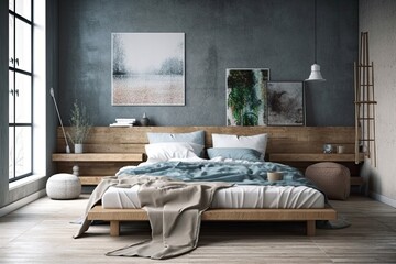 Scandinavian inspired bedroom decor. Generative AI