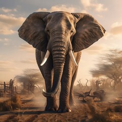 AN ELEPHANT IN AFRICA - obrazy, fototapety, plakaty