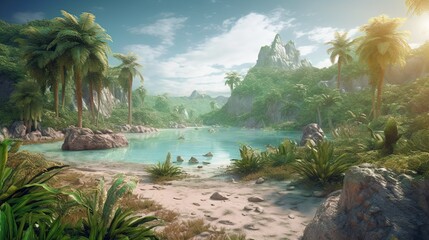 Game background: In 10,000 BC, the forests surrounding lakes were plentiful with water creatures and vegetation, making it a crucial ecosystem that supported a diverse range of species. Generative AI