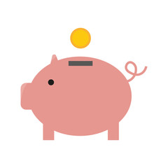 Piggy bank with coin. Icon piggy bank in a flat style. The concept of banking or business services. Vector illustration.