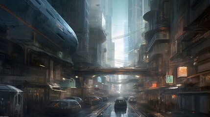 Futuristic city with compact street