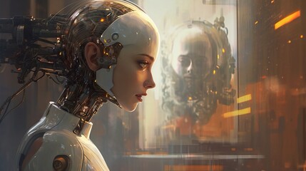 Futuristic human AI interface conceptual image, nano machine, big data deep learning concept, machine future near