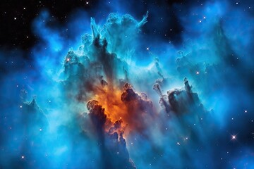 Fototapeta premium Blue nebula deep space background, space exploration future concept, other constelations view