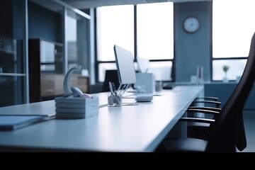 Business office without people with blurred bokeh background with copy space