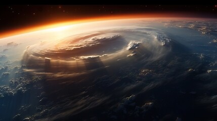 Fototapeta na wymiar Planet earth from outter space, movie scene, end of the world like moment, hurricane from the satélites