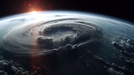 Planet earth during an hurricane as Seen from Space: A Stunning View of Nature's Fury, cinematic scene like a movie