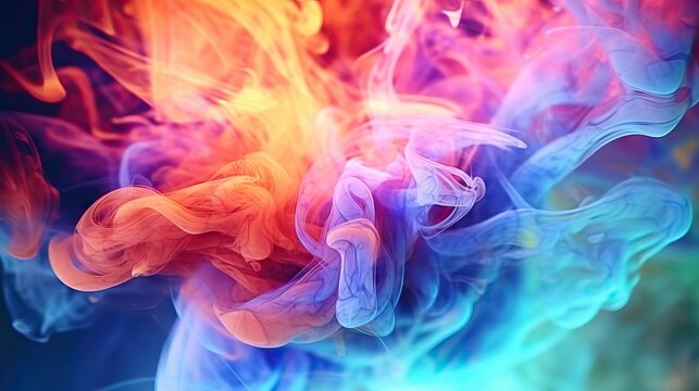 Vibrant colored smoke captured in stunning detail against a dark backdrop time stop image, floating texture with copy space