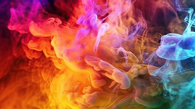 Vibrant colored smoke captured in stunning detail against a dark backdrop time stop image, floating texture with copy space