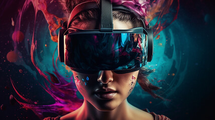 VR・メタバース・仮想空間・仮想現実・バーチャルリアリティをする女性（Generative AI）
