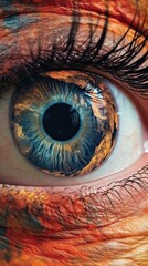 Striking close-up of a vivid blue eye, revealing intricate details and textures