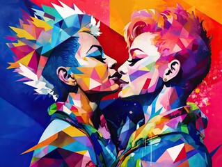 Digital illustration artwork of unity between two girls woman, LGBT concept, colorful image, fight for your rights concept, love is love